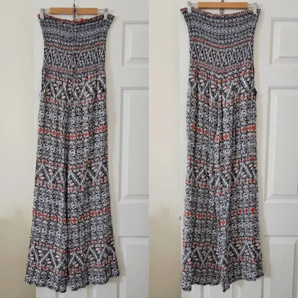 TORY BURCH Poppy Acoma Smocked Strapless Halter Jumpsuit S